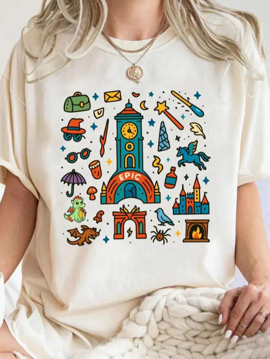 Womens T Shirts Retro Epic Universe Shirt 2025 Family Park Trip Tee Orlando Theme Park Shirt  Stitch Castle Wizard Coquette Epic Vacation Shirt Women Oversized Graphic T-Shirts Casual Round Neck Short Sleeve Tee 1pcs Fashion Shirt - white001 - 查看 1