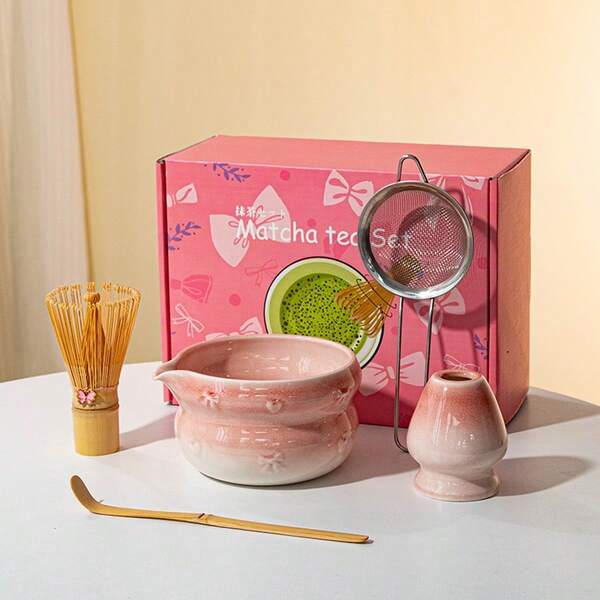 5/7/8pcs Japanese Matcha Whisk Set, Butterfly & Heart Textured, Pink Gift Box/Black Gift Box, Suitable For Personal Use, Valentine's Day, Christmas, Thanksgiving, Graduation Gifts