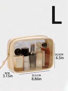 1 pieza Bolsa de aseo transparente impermeable, de gran capacidad y portátil para maquillaje, viajes al aire libre, natación, adecuada para guardar ropa interior, toallas, ropa en la maleta; tamaño mediano para cosméticos, lápiz labial; tamaño pequeño para cargadores, lápiz labial, fácil de llevar en el equipaje - Beis - Ver 9