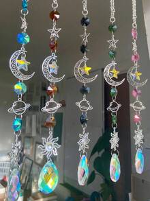 1 đồ trang trí treo xua đuổi chim bảo vệ thực vật, trang trí sân vườn ngoài trời, ngôi sao mặt trăng hoa Dreamcatcher - Nhiều màu - Xem 3