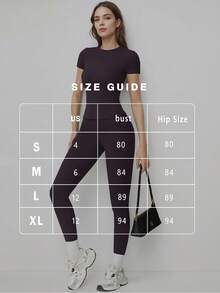 FWH Conjunto de dos piezas de ropa deportiva juvenil de campus: top de unicolor lindo, con cuello redondo, elástico y ajustado; y pantalón de cintura alta, ceñido, casual, de control de abdomen, elegante, versátil, ideal para baile, running, yoga y uso diario.