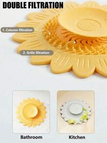 1pc Press-Type Sink Drain Strainer, Floor Drain Cover, Anti-Odor Drain Stopper, Hair Catcher Shower Drain Cover, Flower Design Sink Filter For Home Bathroom, Home Essentials, Bathroom Accessories