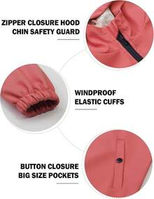 SOLOCOTE - Impermeable con capucha para niños, forro de goma, resistente al agua y viento - C- Rojo - Ver 7