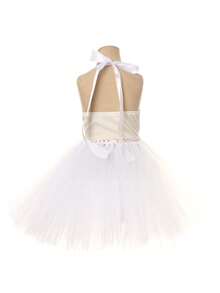 Kids Snowman Costume Girls Halter Tulle Princess Dress + Thigh High Socks + Gloves + Headwear 4PCS Christmas Outfit - 白色 - 查看 8