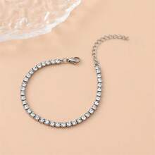 1PC Stainless Steel 18K Plated Zirconia Inlaid Bracelet For Women In French Fashion With Ins Style, Suitable For Parties, Dates, And Office Workers With A Mother Day Gift