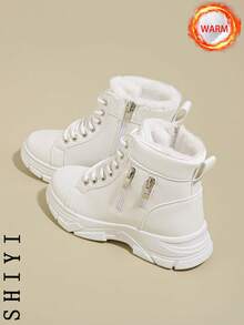 2025 Winter Women Snow Boots, Plush Lining, Thick Insulation, Elevated, Fashion Versatile, Student Casual Short Boots - White - View 3