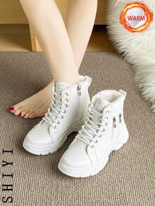 2025 Winter Women Snow Boots, Plush Lining, Thick Insulation, Elevated, Fashion Versatile, Student Casual Short Boots - White - View 5