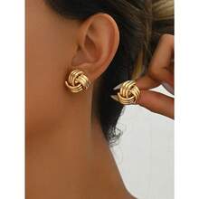 1 Pair Simple Fashion Creative Unique Design Gold Twist Hoop Earrings, Suitable For Daily Wear For Women - Vàng - Xem 10