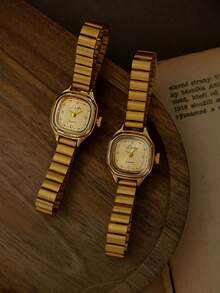 1pc New Vintage French Style Elegant Gold Square Small Dial Women's Wrist Watch, Fashion Minimalist Elegant, Luxury Graceful, Waterproof, Stainless Steel Strap, Classic Ladies Quartz Watch, Suitable For Daily Wear, Formal Events And Various Occasions, Adorn Your Wrist. - Gold - View 6