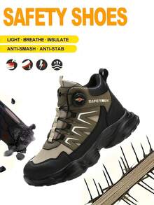All-Season Steel Toe Safety Sneakers For Men And Women - Lightweight, Puncture-Proof & Anti-Slip Work Shoes With Rotating Buckle, Mid-Top Design For Warehouse, Delivery, Restaurant, Hiking & Daily Commute - Màu Khaki - Xem 2