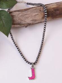 1pc Western Country Style Vintage Textured CCB Multicolor Leopard Print Black & White Plaid 26 Letter Minimalist Pendant Necklace, Sweater Chain