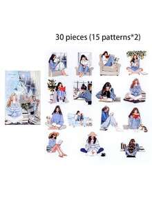 1 Gói 30 Miếng Dán Phong Cách Thẩm Mỹ Cổ Điển, Đồ Thủ Công Trang Trí Cắt Dán Sáng Tạo Tự Làm, Quà Tặng Cho Bé Gái, Đồ Dùng Học Tập Cá Nhân Làm Sổ Lưu Niệm Đồ Dùng Học Tập, Quay Lại Trường Học - Màu xanh lam - Xem 9