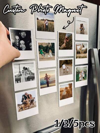 1/3/5pcs Custom Photo Magnet For Fridge - Personalized Text Printing, Multiple Shapes (Strip/ Rectangle/ Square) - Unique Custom Gift Magnet,Ideal For Fridge Decoration, Personalized Presents,Multiple Sizes Available - Perfect Gift For Birthdays, Anniversaries,Memorial Gifts, Christmas Gifts, Valentine's Day Gifts