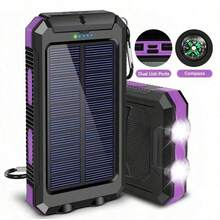 2025 Super 10000mAh USB Portable Charger Solar Power Bank For Mobile Phones, Solar Power Bank, Mobile Power Bank, Portable Charger For All Devices - Long-Lasting, Travel Camping, LED Flashlight, Compass, And Hiking Buckle, Best Gift For Christmas Holidays - Purple - View 1