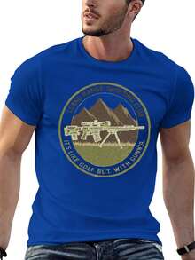 S~5XL Classic  Cotton Tee | Unisex American Size | 180gsm Fabric | Men's Vintage Military Sniper Graphic T-Shirt Funny Long Range Shooting Design Casual Wear Gift For Gun Enthusiasts Print | Beach & Casual Wear - 藍色 - 查看 5
