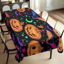 1/20pcs Halloween Tablecloth,Cartoon Pumpkin & Colorful Bats Mushroom Stars Moon Printed Tablecloth,Non-Slip Durable Home Decor,Halloween Festive Party Decor