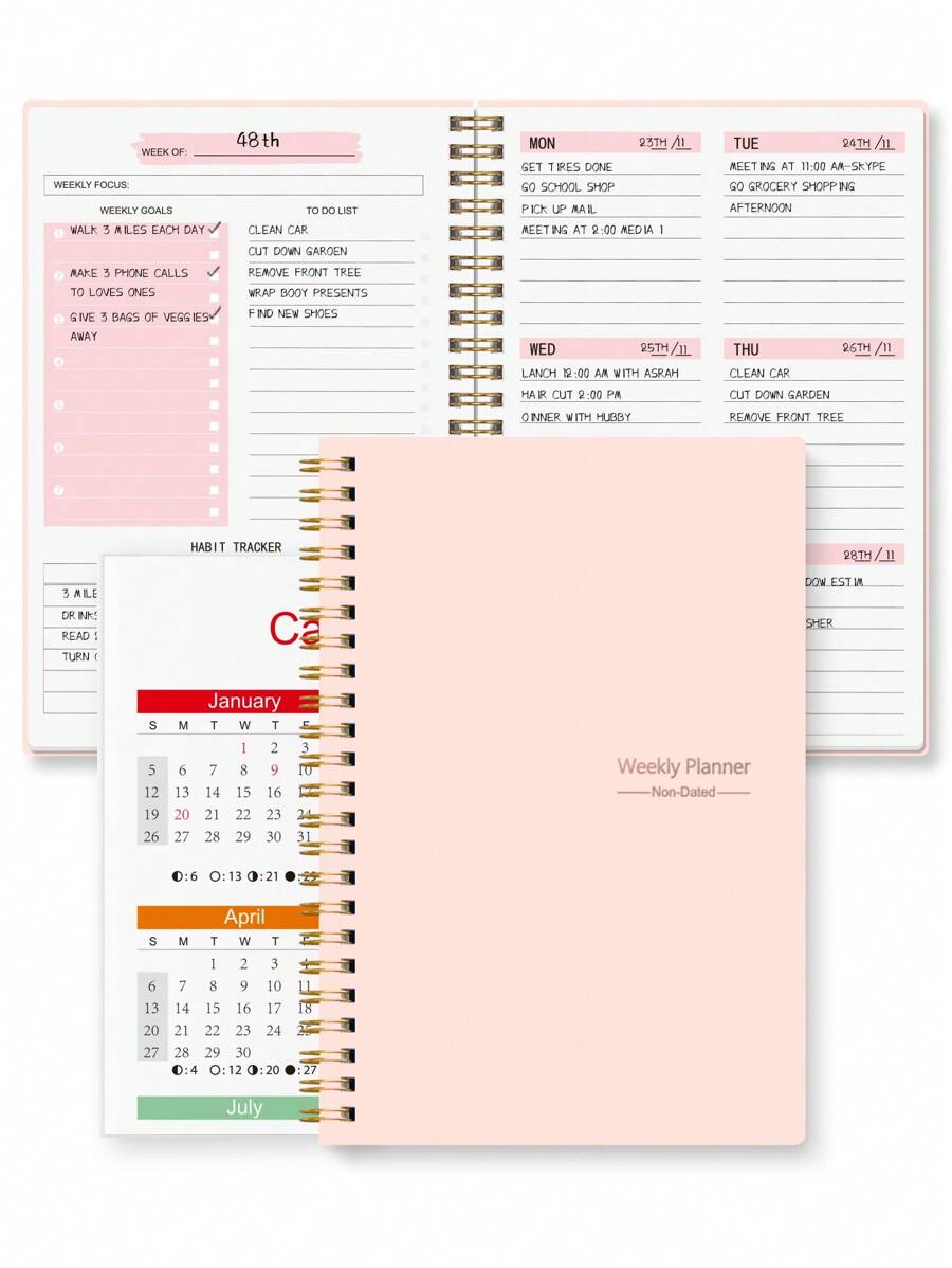 Trees Women's Weekly Planner Notebook, Undated Daily Schedule, Spiral Bound Goal Planner With Habit Tracker