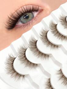 Asiteo 7对装棕色日常魅力透明蓬松长款猫眼假睫毛，自然妆效，透明睫毛梗，整条假睫毛，加长假睫毛，化妆假睫毛，假睫毛，睫毛，假睫毛 - 眼尾拉長款 - 查看 6