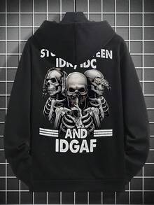 [PIERSON OBM] Sudadera con capucha impresa casual deportiva para hombres - Negro - Ver 5