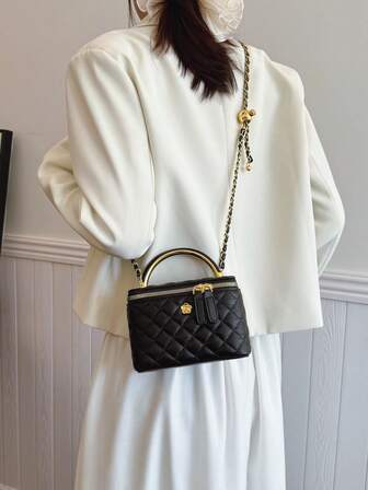 1pc Black Casual Versatile Handbag, Fashionable Embroidered Checkered Fabric, Suitable For Office, Phone, Lipstick, Coin Storage, Shopping, Wallet, Young Women, College Students, Newlyweds, White-Collar. Ideal For Office, University, Work, Business, Commuting, Outdoor Activities, Travel And Excursions, Bags For Ladies Fashionable