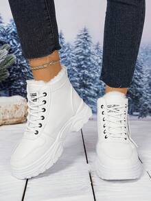 男女童及青少年厚底靴，新款秋冬毛绒内衬高帮雪地靴 - 白色 - 查看 2