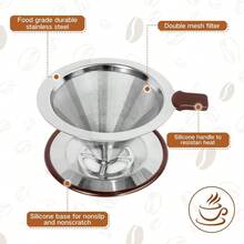 Pour Over Coffee DripperReusable Stainless Steel Drip Cone Coffee Filter Update Double Ultra Fine Micro Mesh Filter Professional Paperless Drip Brew Coffee Cone Maker With Cup Stand 12 Cup - 1-2cup - View 2