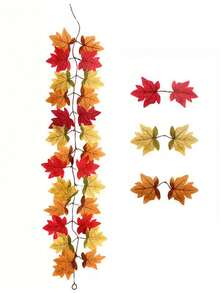 1pc Maple Leaf Garland Fall Garland Maple Leaf 78.74 Ft Artificial Fall Leaf Garland Artificial Fall Leaf Hanging Vine Suitable For Indoor Outdoor Family Wedding Halloween Thanksgiving Wall Decoration - Multicolor - View 4