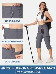 KEFITEVD Women's Cargo Capris Lightweight Hiking Capri Pants With Pockets Water Resistant Summer Travel Outdoor Casual - 深灰色 - 查看 4