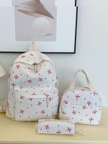 3 Pcs Fashionable Preppy Bow Print Backpack Set,Backpack&Lunch Bag&Pencil Case,With Laptop Compartment Bookbag,Adjustable Strap Bookbag Set,Multi Pockets High-Capacity School Bag Set Multifunctional Daypack Set Idea For Boys/Girls/Teens/College Students/Graduate/Graduate For Daily Use/Vacation/Travel/Back To School - Multicolor - View 21