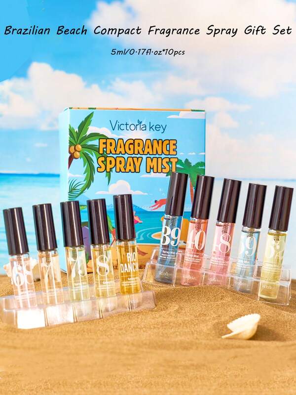 10pcs 5ml/0.17fl.Oz Brazilian Compact Portable Fragrance Spray Gift Set - Vanilla, Coconut, Floral, Ocean & Fresh Scents | Small Travel-Size Air Freshener, Digital Design, Alcohol-Free, Long-Lasting Scent | Perfect Holiday Gift For Christmas, Halloween & More - Ideal Home Fragrance Present