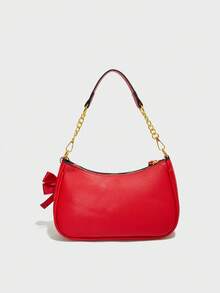 时尚新款经典女士单肩包，采用多功能PU防水面料，红色蝴蝶结吊坠，字母装饰设计。这是一款女士单肩包和腋下包，非常适合购物、通勤、外出、聚会或赠送亲朋好友。 - 紅色 - 查看 3