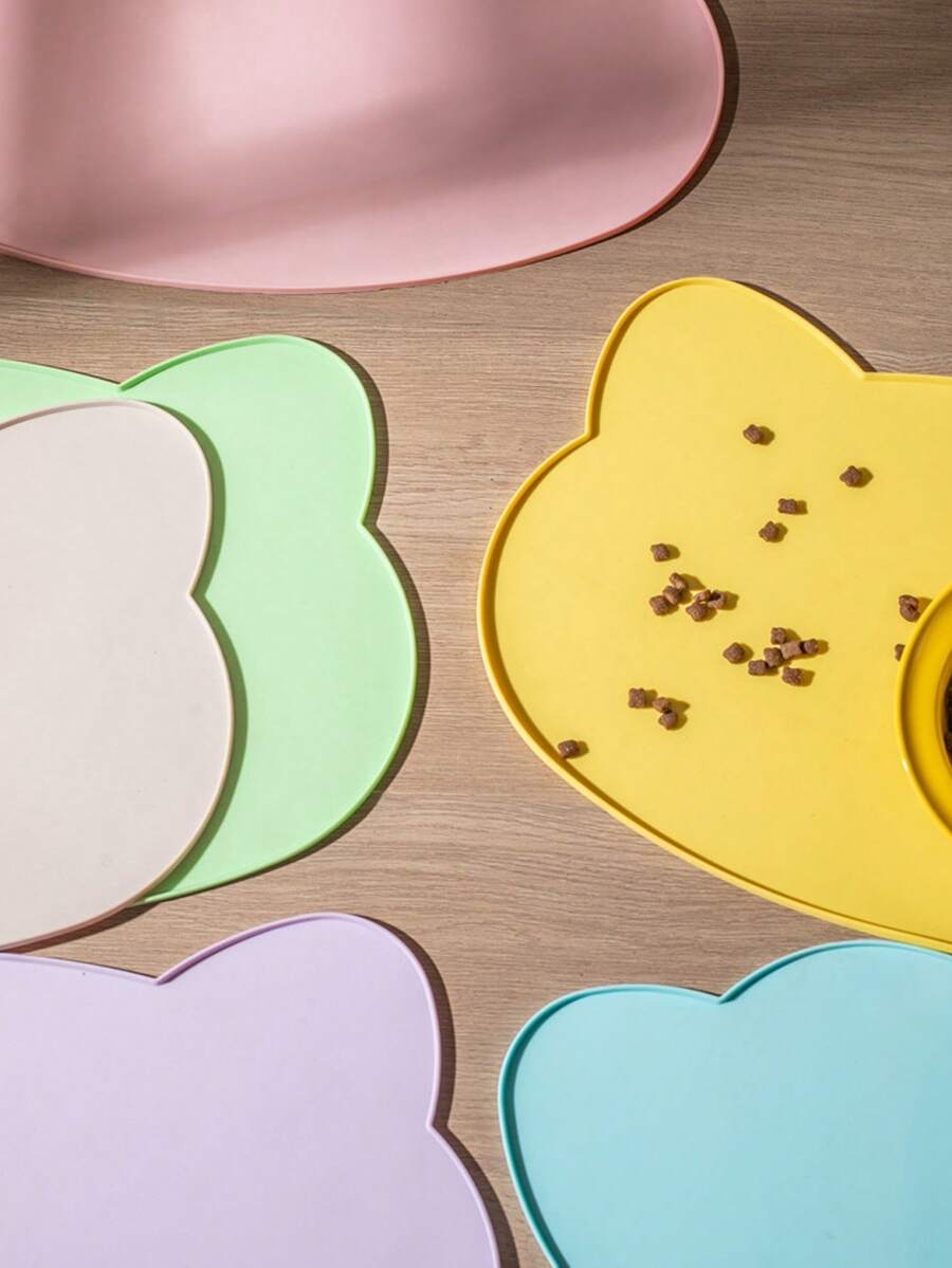 1pc Silicone Pet Food Mat, Dog Cat Bowl Pad, Non-Slip, Waterproof, Raised Edge To Prevent Spills, Easy To Clean In Dishwasher - Multicolor - View 1