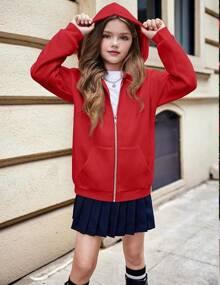 Girls Zip Up Hoodies Teen Fleece Full-Zip Sweatshirts Casual Fall Hoodie With Pocket