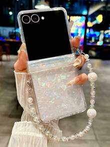 Luxury Laser Aurora Shell Pattern Bracelet Chain Phone Case Compatible With Samsung Galaxy Z Flip 7 6 5 4 3 5G Cute Colorful Camera Protection Shockproof Cover Waterproof Anti-Fall Scratch Resistant