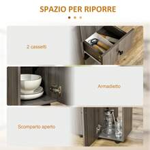 HOMCOM Tavolo a Ribalta per 6 Persone max con 2 Cassetti, Armadietto e Ripiano Posteriore, Tavolo Pieghevole in Truciolato, 120x60x76.5 cm - Grigio - Visualizzare 7