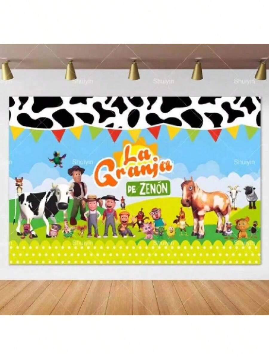 Cartoon Farm Barn La Granja De Zenón Theme Backdrop Birthday Party Decorations Background Photozone Props Poster Gifts - trắng - Xem 1