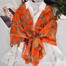 100% Mulberry Silk Scarf For Women Lightweight Long Scarves Beach Wraps Cover Up -Travel Photography Scarfhalloween - 橘子咖啡 - 查看 10