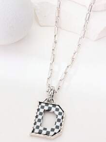 1pc Western Country Style Vintage Textured CCB Multicolor Leopard Print Black & White Plaid 26 Letter Minimalist Pendant Necklace, Sweater Chain