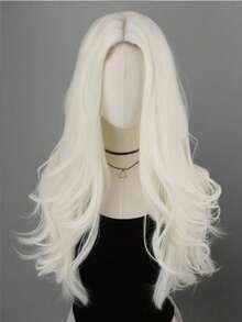 30 Inch Natural White Synthetic Wig, Long Wavy Curly Hair, Middle Part No Bangs, Suitable For Daily, Party, Halloween, Cosplay, Christmas, Events - Multicolor - View 7