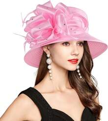 2025 Bucket Hats Women Ladies Girls, Organza Derby Fascinator Hat Tea Party Bridal Church, Hats - A-4585粉紅色 - 查看 2