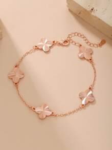 1pc Simple Four Leaf Grass 18k Gold Chain Bracelet