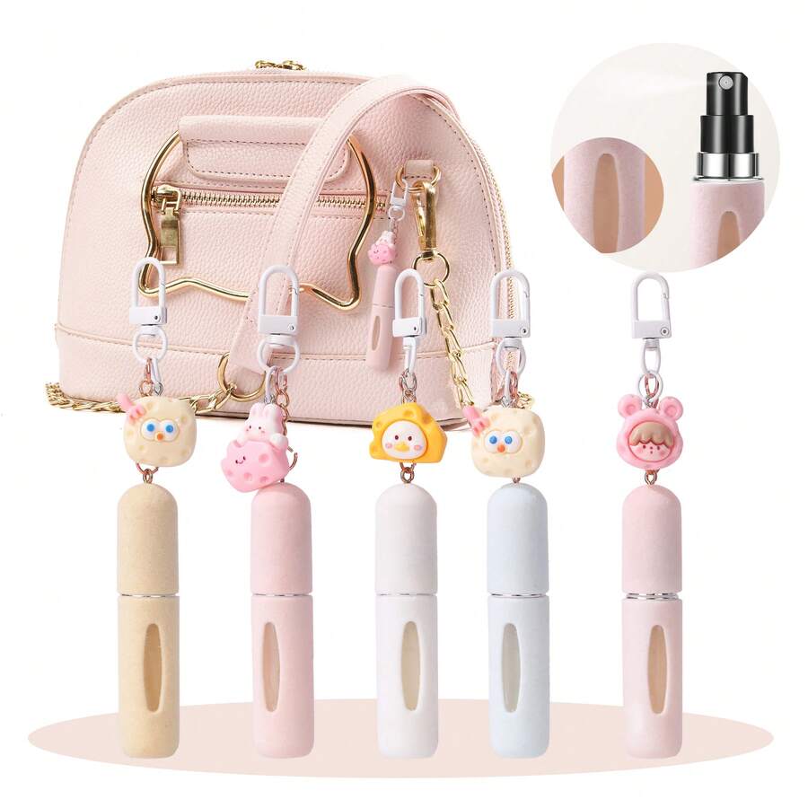 5ml Cartoon Keychain Perfume Atomizer | Velvet Mini Refillable Spray Bottle - Multicolor - View 1