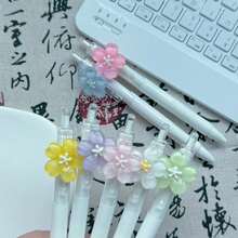 5支装透明花卉多色圆珠笔，可爱鲜艳的花朵图案，速干，书写流畅，适合办公室、学校、礼物、生日、节日 - 彩色 - 查看 8