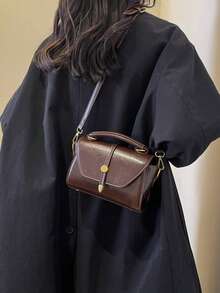 2025 新款绒面革和 PU 皮革迷你方形单肩包，咖啡棕色复古斜挎包，适合日常使用、约会、礼物、购物、钱包、年轻女性、大学生、办公室女士、商务、通勤、户外活动、旅行 - 咖啡 - 查看 7