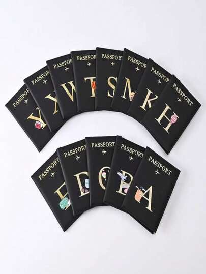 Passport Holder PU Leather Travel Passport Holder, Waterproof And Dustproof Bank Card Passport Holder, Multifunctional Portable Card Holder, Letter Pattern Design Travel Passport Holder Luggage Tag Set