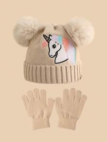 2pcs/Set Kids Unicorn Knit Hat And Gloves Set, Warm And Versatile For Autumn/Winter - 2PC - View 5