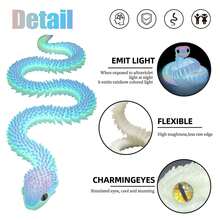 Serpiente 3D de 30cm que brilla en la oscuridad, modelo de víbora realista y articulada, regalo de Año Nuevo, negro y blanco