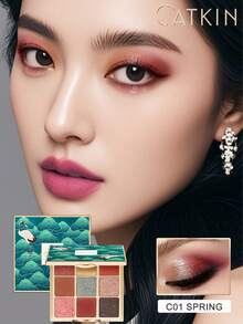 CATKIN 9-Color Neutral Eyeshadow Palette - Matte & Shimmer Eyeshadows, High Pigment Matte & Pearl Finish, Spring C01 - C01 Spring - 查看 4