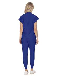 Wholesale Fashion Dental Clinic Uniform Set, Solid Color Surgical Gown V-Neck Pocket Women's Surgical Gown Set With Sweatpants - Royal Blue - View 2