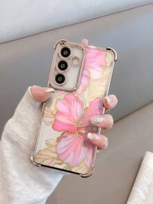 1pc Pink, Flowers, Gold Pattern Mobile Phone Case, Mobile Phone Case With Airbags On The Four Corners, Anti-Collision Mobile Phone Case, Suitable For All Models Of Apple Mobile Phones, Can Be Used For Apple 11/12/13/14/15/16/Pro/Plus/Pro Max/16e Mobile Phone Case - Vàng - Xem 5